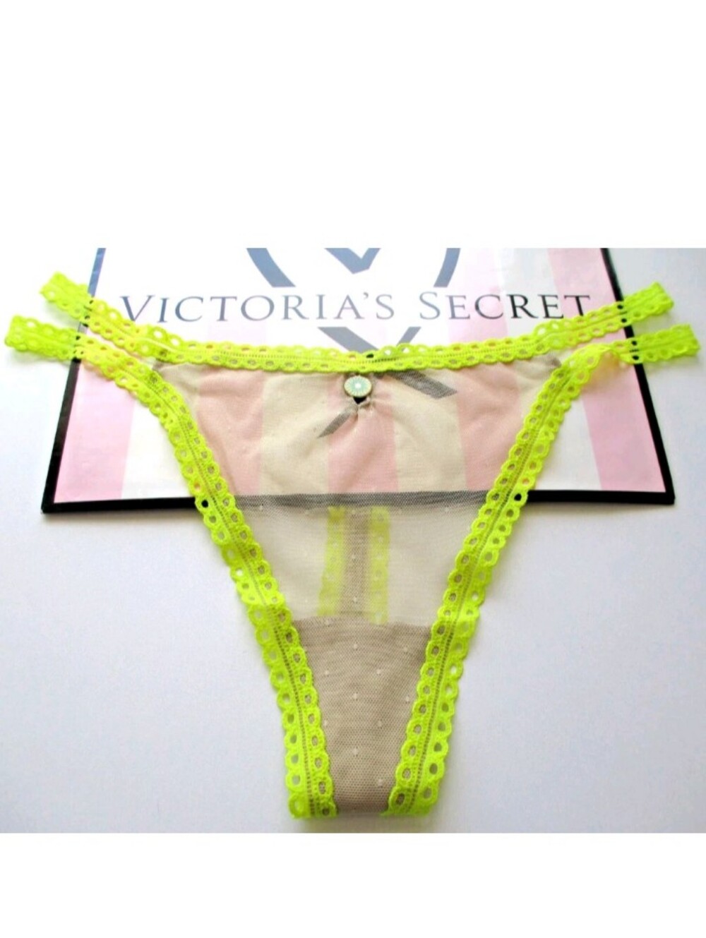 VICTORIA'S SECRET PINK Wink Mesh Thong Panty S M L Kiwi Fruit Hardware NWT Green